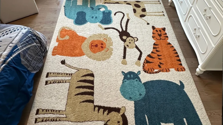 Colorful animal-themed carpet in a child's room, highlighting eco-friendly and safe carpet deep cleaning options for families