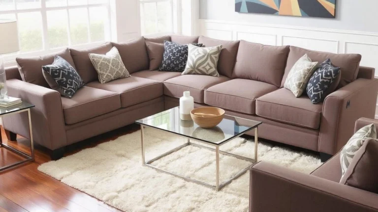 A professionally cleaned microfiber sectional sofa in a bright living room, highlighting professional carpet cleaning near me prices for upholstery care